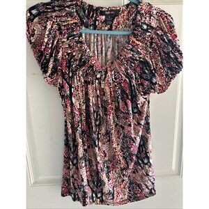 Style & Co XL Top Braided Neckline Abstract Print Short Sleeve Tunic Womens M